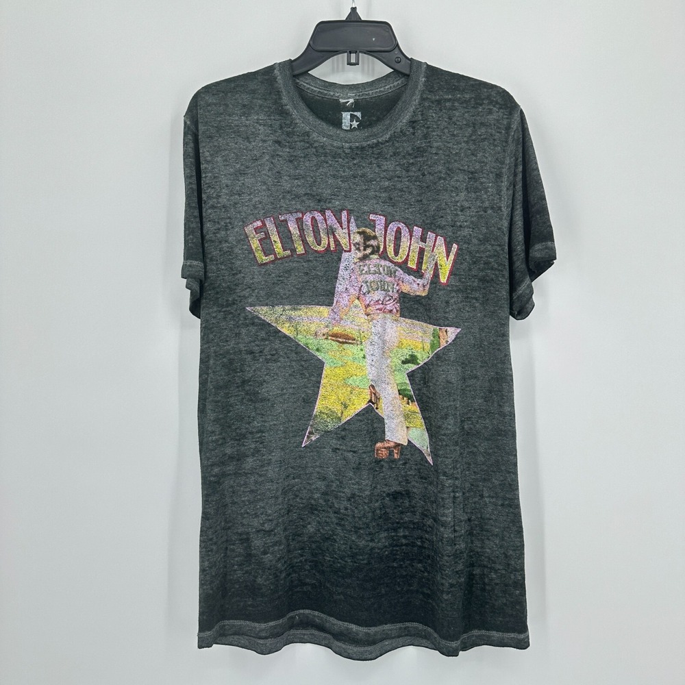Elton John Farewell Tour T-Shirt Mens L Gray Yellow Brick Road 2022 Concert Tee